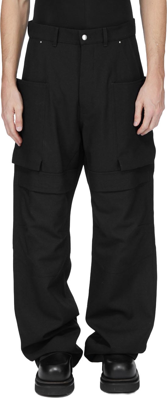 Pantalon large cargo laine grain de poudre noir Stefan Cargo Rick Owens homme RU02F 4346 WGP 09