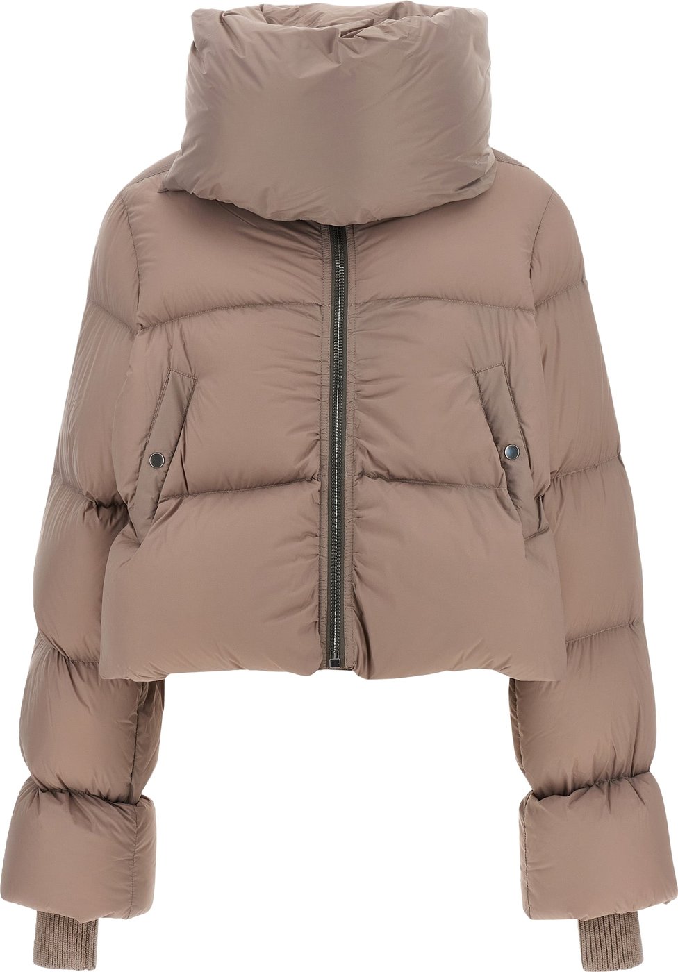 Cropped Puffer Coat With Oversized Collar And Matte Finish