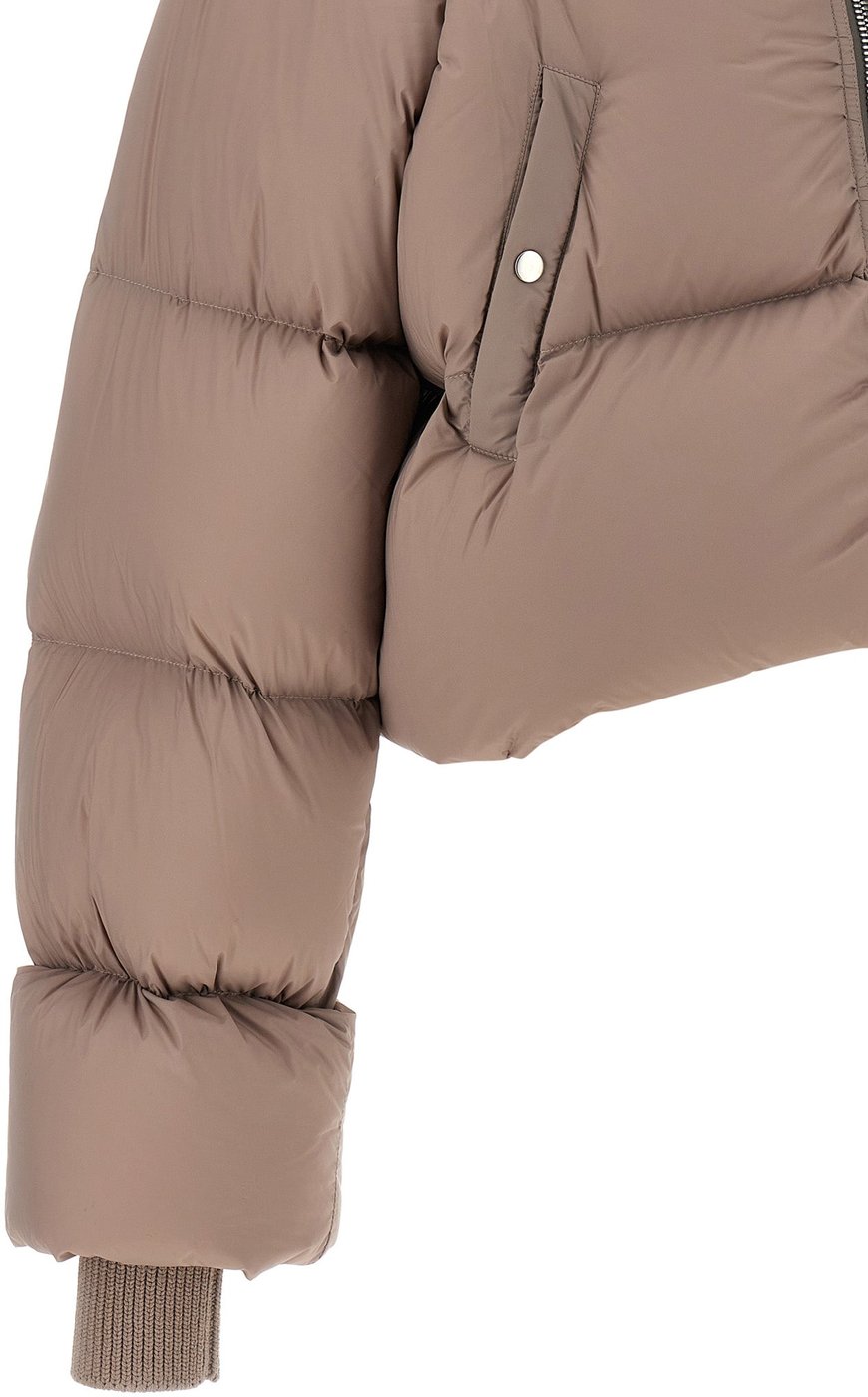 Cropped Puffer Coat With Oversized Collar And Matte Finish
