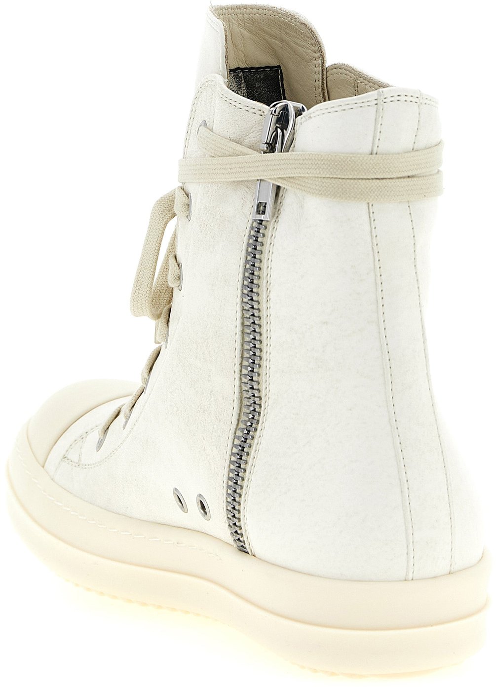 Rick Owens White Lamb Leather High Top Sneakers