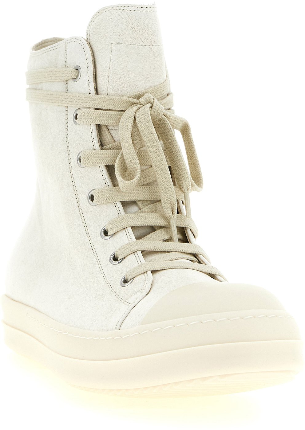 Rick Owens White Lamb Leather High Top Sneakers