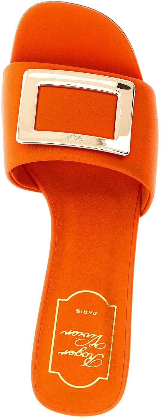 Roger Vivier Orange Lamb Leather Mid Heel Pumps