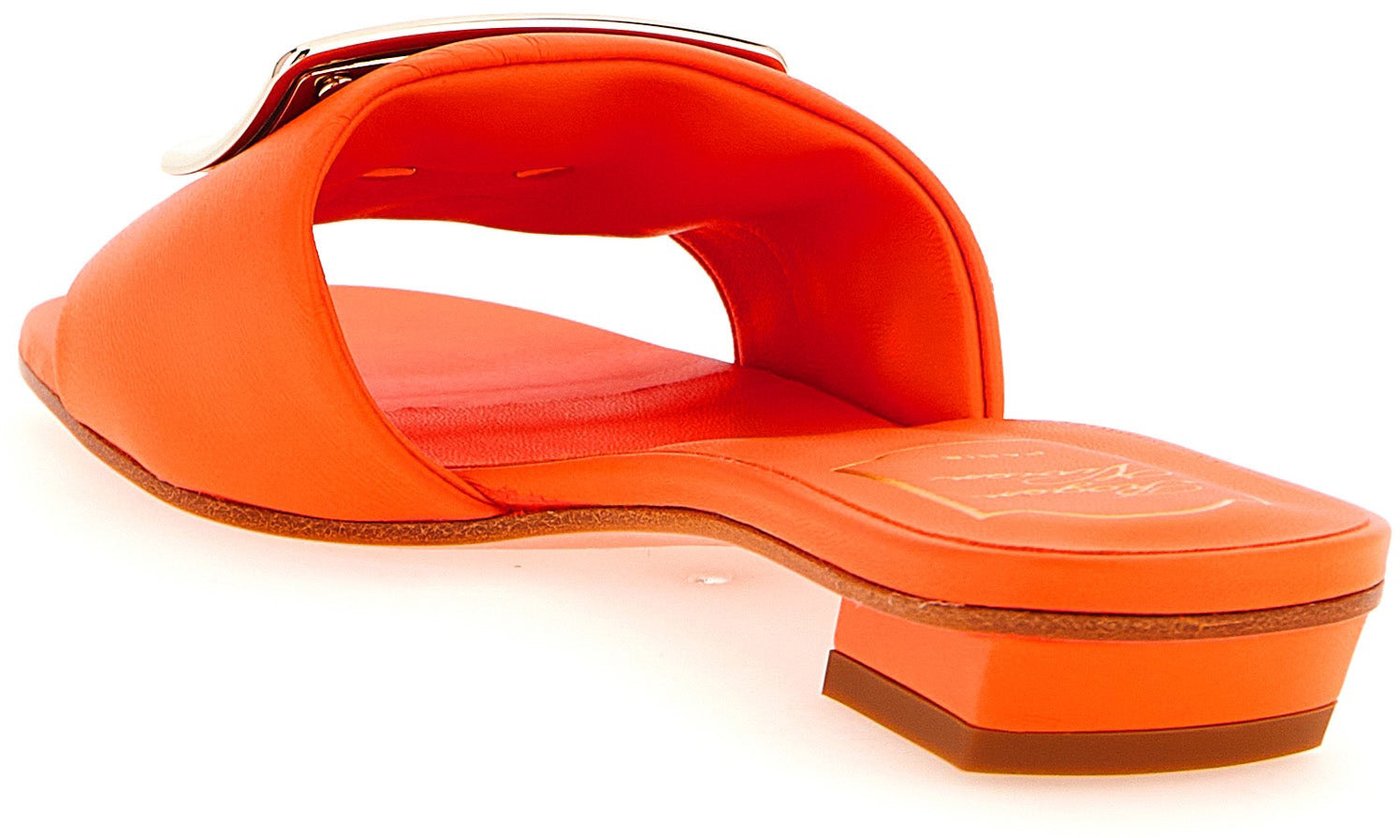 Roger Vivier Orange Lamb Leather Mid Heel Pumps