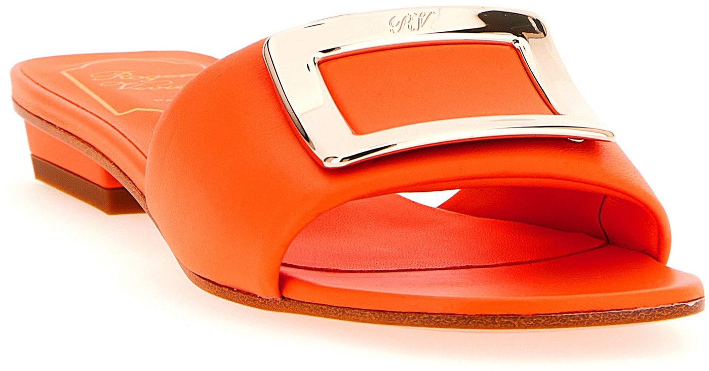 Roger Vivier Orange Lamb Leather Mid Heel Pumps