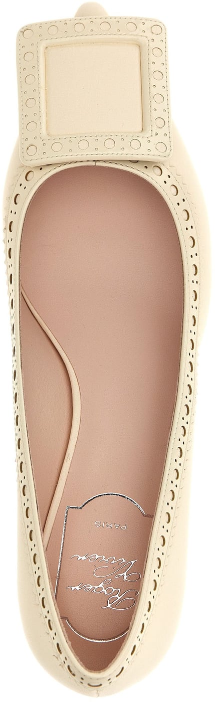 Roger Vivier White Lamb Leather Mid Heel Pumps