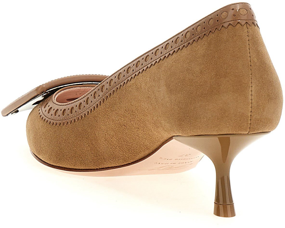 Roger Vivier Beige Goatskin Mid Heel Pumps