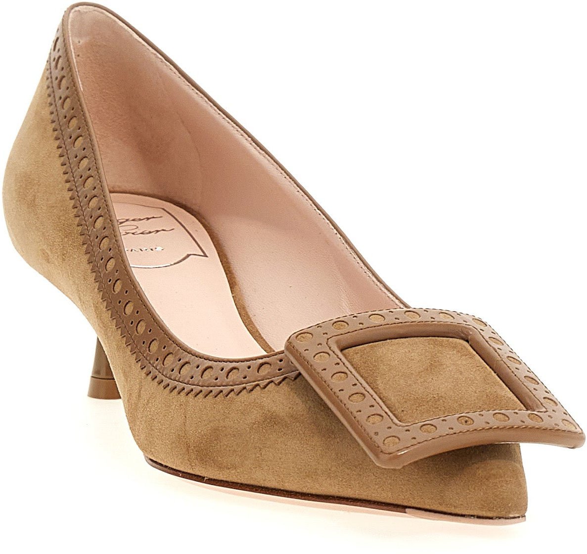 Roger Vivier Beige Goatskin Mid Heel Pumps