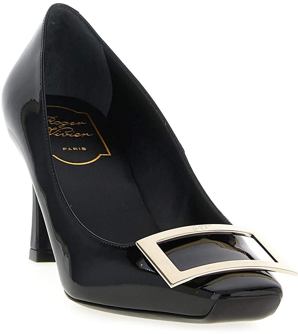 Roger Vivier Black Calfskin Mid Heel Pumps