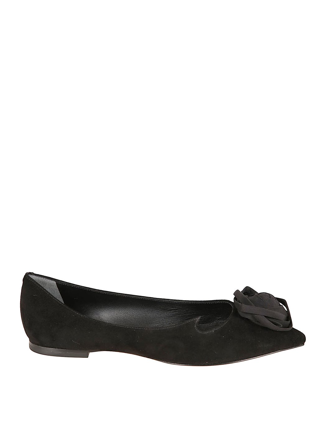 Pointed Toe Flats With Sculptural Flower Embellishment