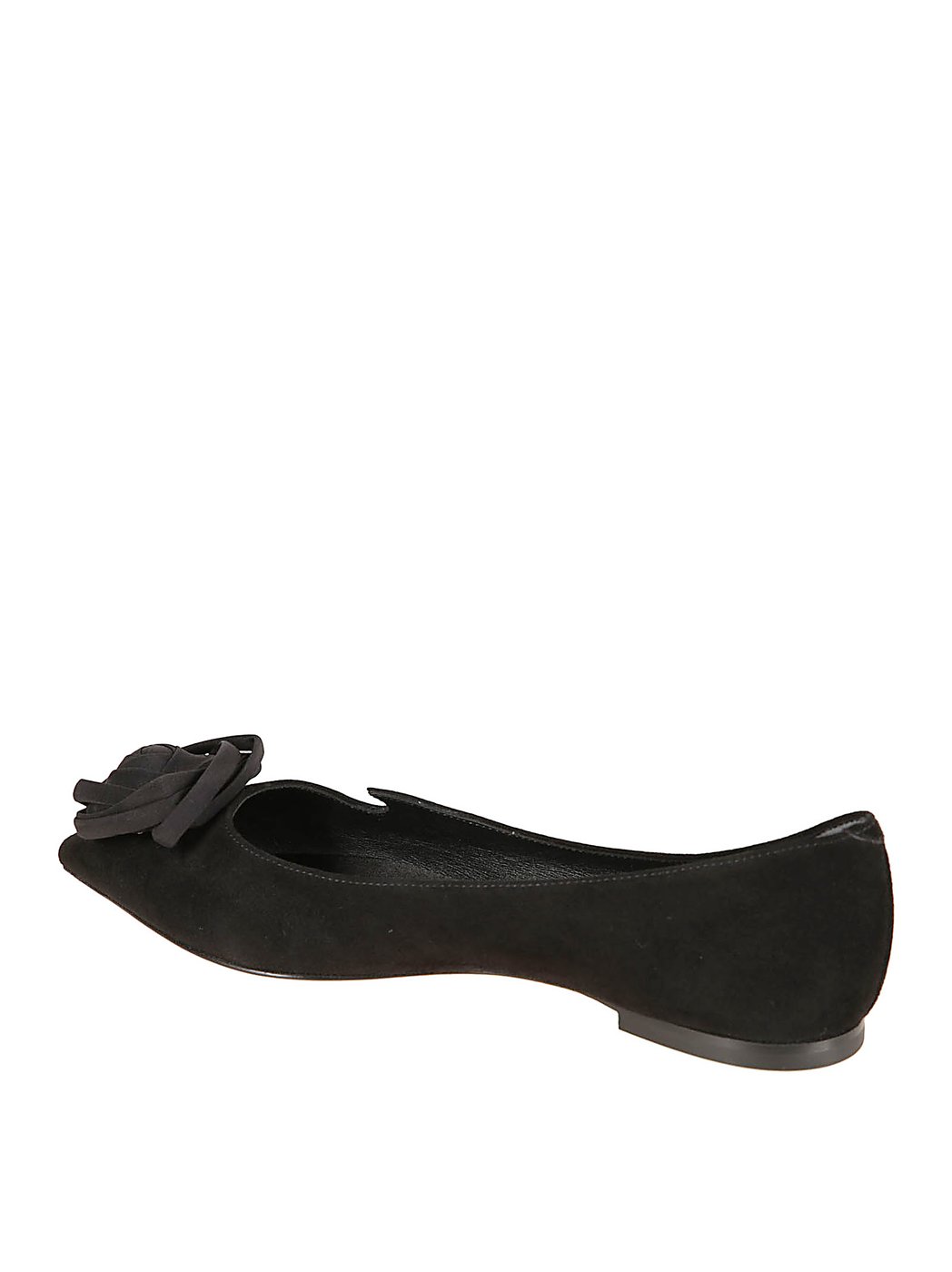 Pointed Toe Flats With Sculptural Flower Embellishment