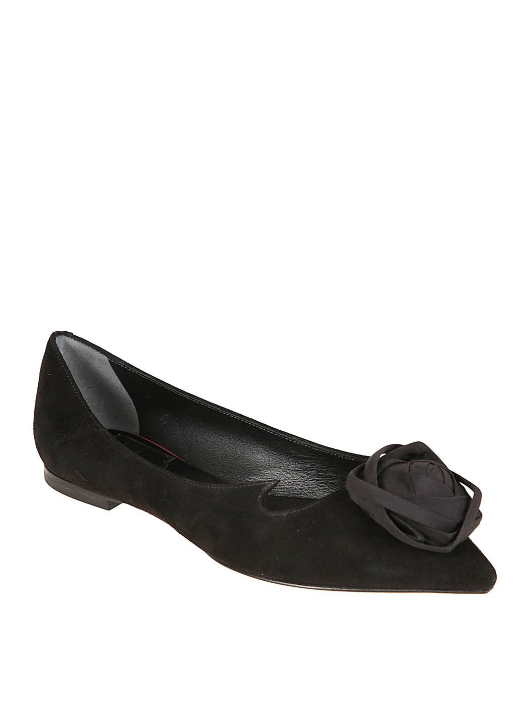 Pointed Toe Flats With Sculptural Flower Embellishment
