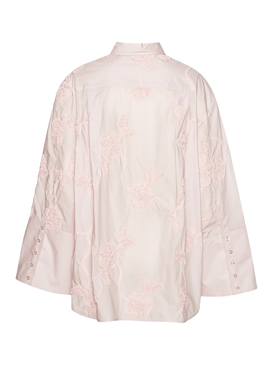 Oversized Floral Embroidery Cotton Shirt