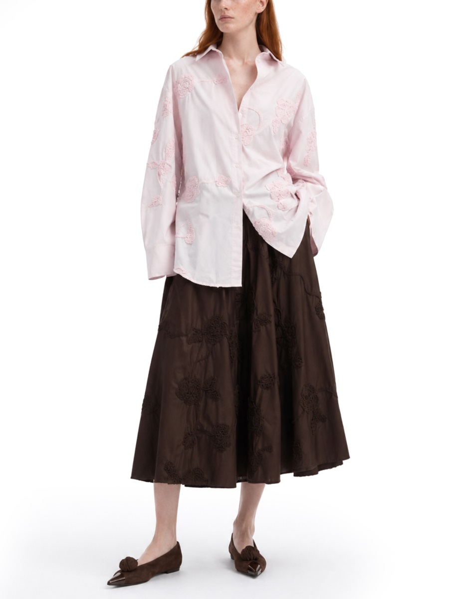Oversized Floral Embroidery Cotton Shirt