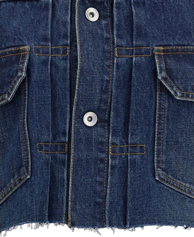 Blue Cotton-Wool Deconstructed High Neck Denim Jacket