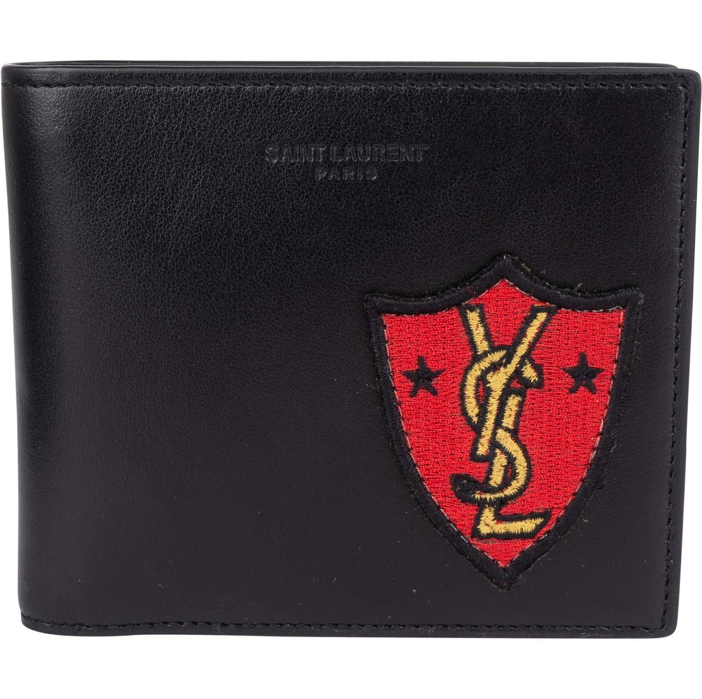 Saint Laurent Leather YSL Shield Patch Bifold Wallet