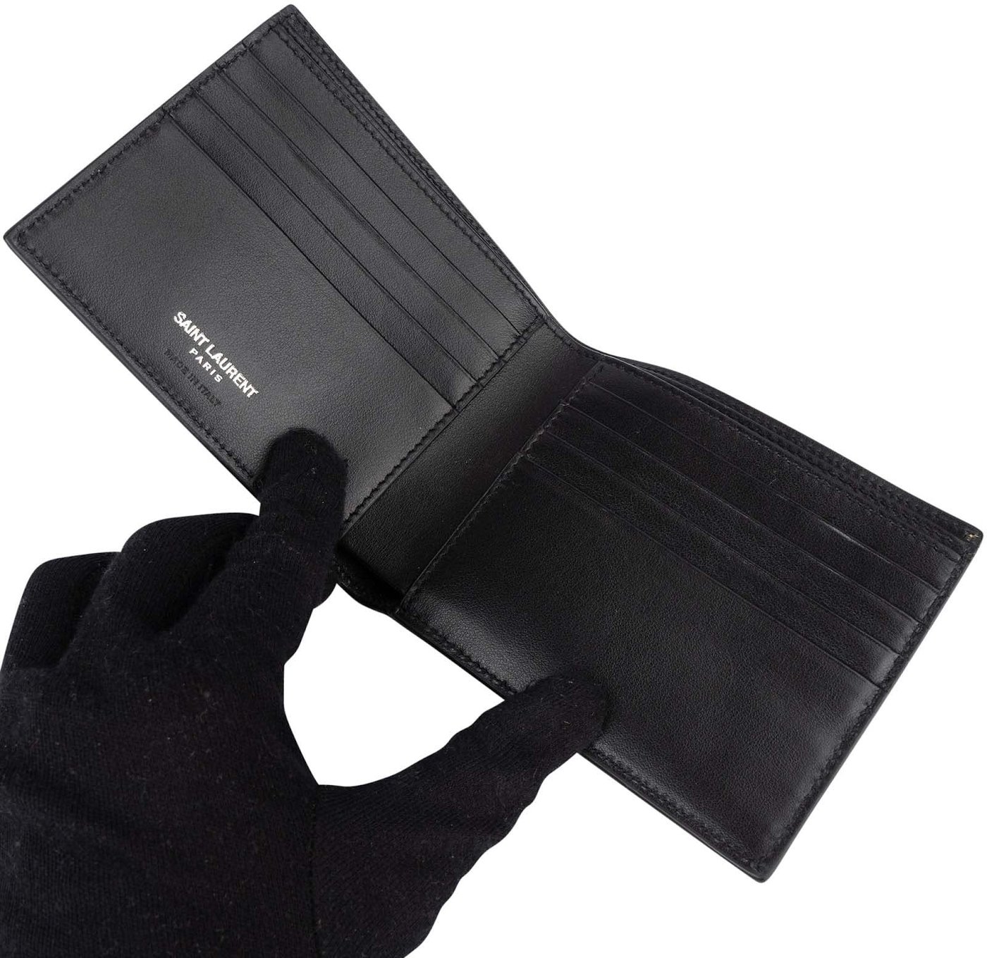 Saint Laurent Leather YSL Shield Patch Bifold Wallet