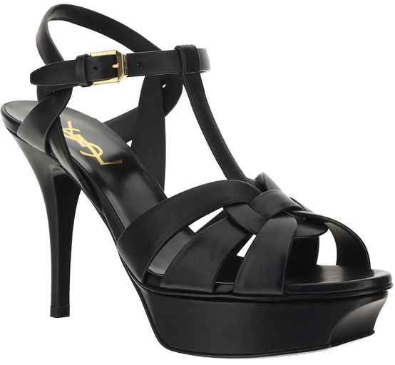 Saint Laurent Black Calf Leather Bos Taurus Platform Sandals