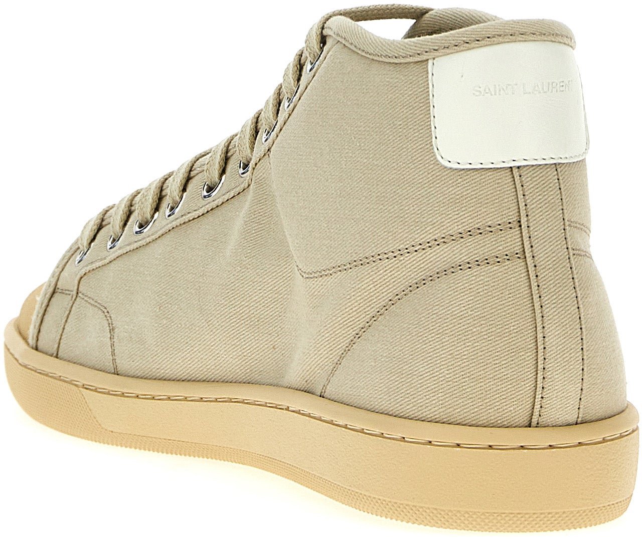 Saint Laurent Beige Cotton High Top Sneakers