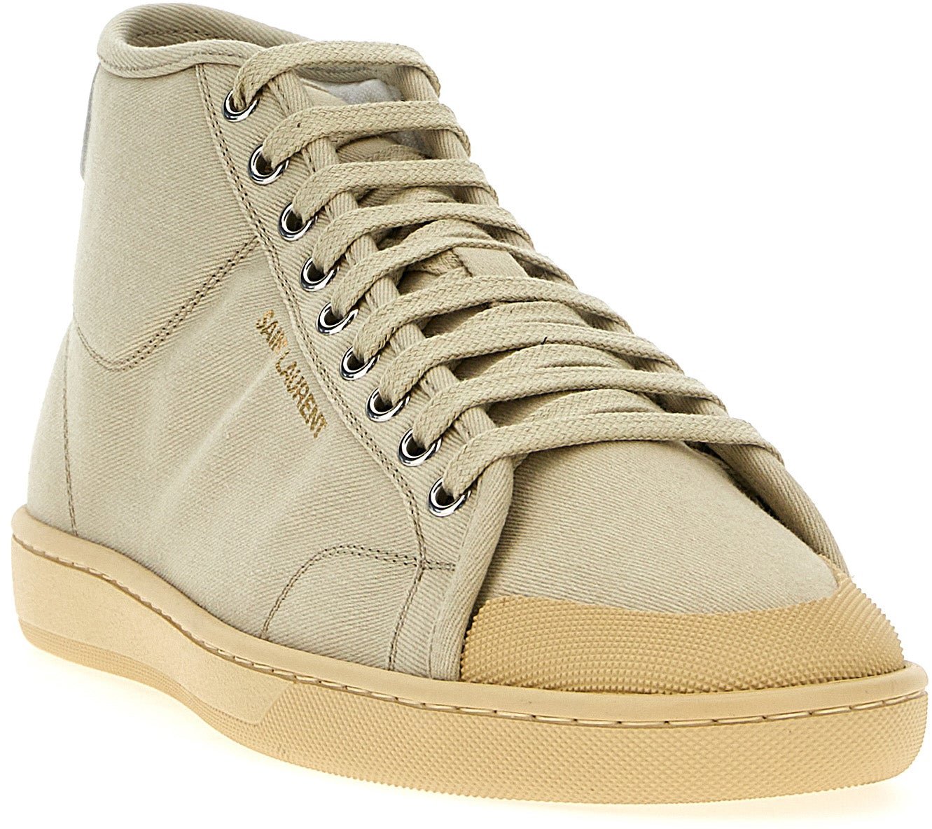 Saint Laurent Beige Cotton High Top Sneakers
