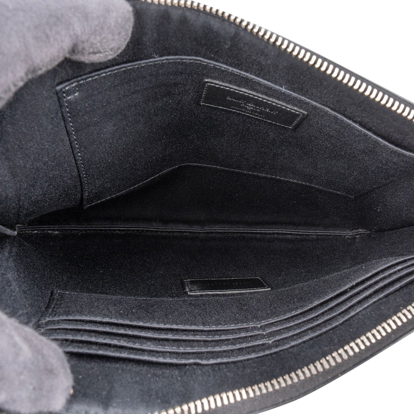Saint Laurent Grained Leather Leather Clutch
