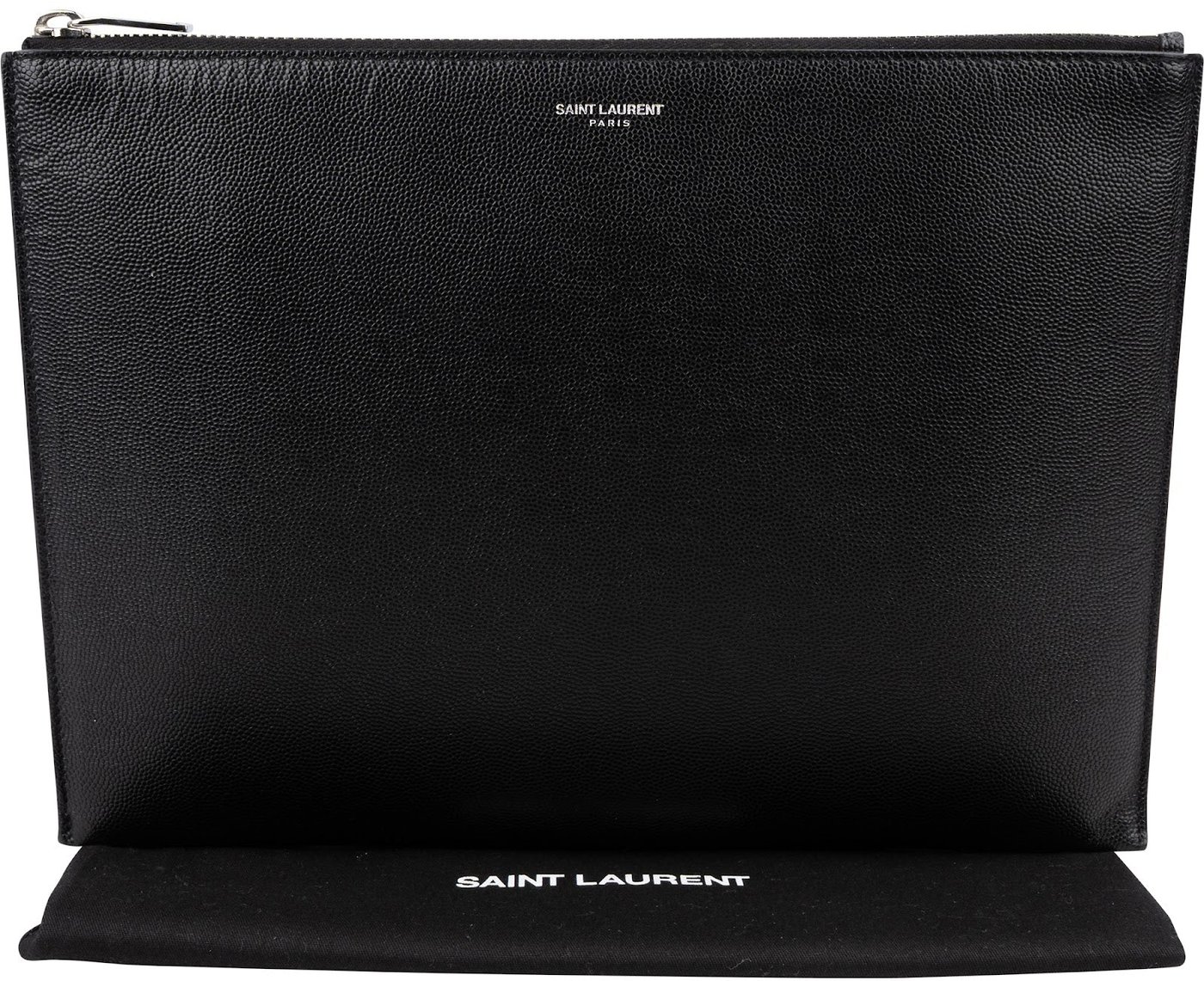 Saint Laurent Grained Leather Leather Clutch