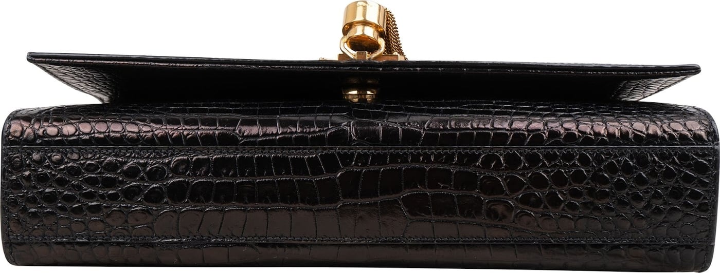 Saint Laurent Croc-Embossed Leather Kate Tassel Chain Crossbody Bag