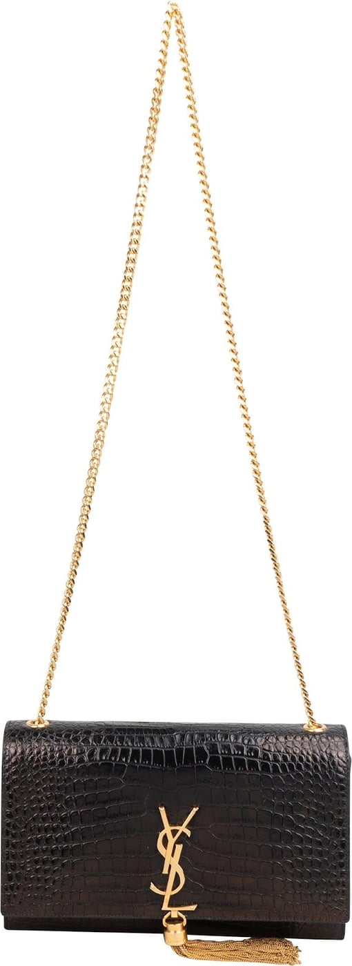 Saint Laurent Croc-Embossed Leather Kate Tassel Chain Crossbody Bag