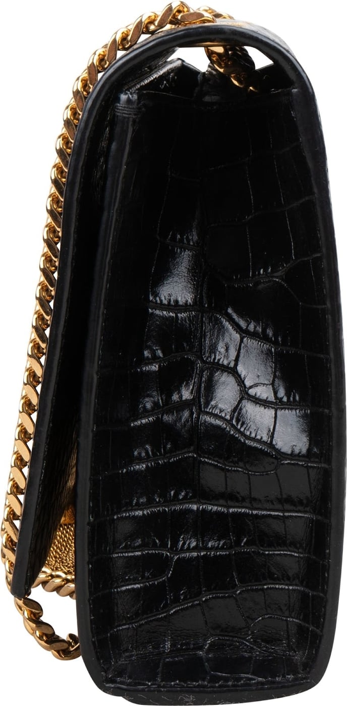 Saint Laurent Croc-Embossed Leather Kate Tassel Chain Crossbody Bag