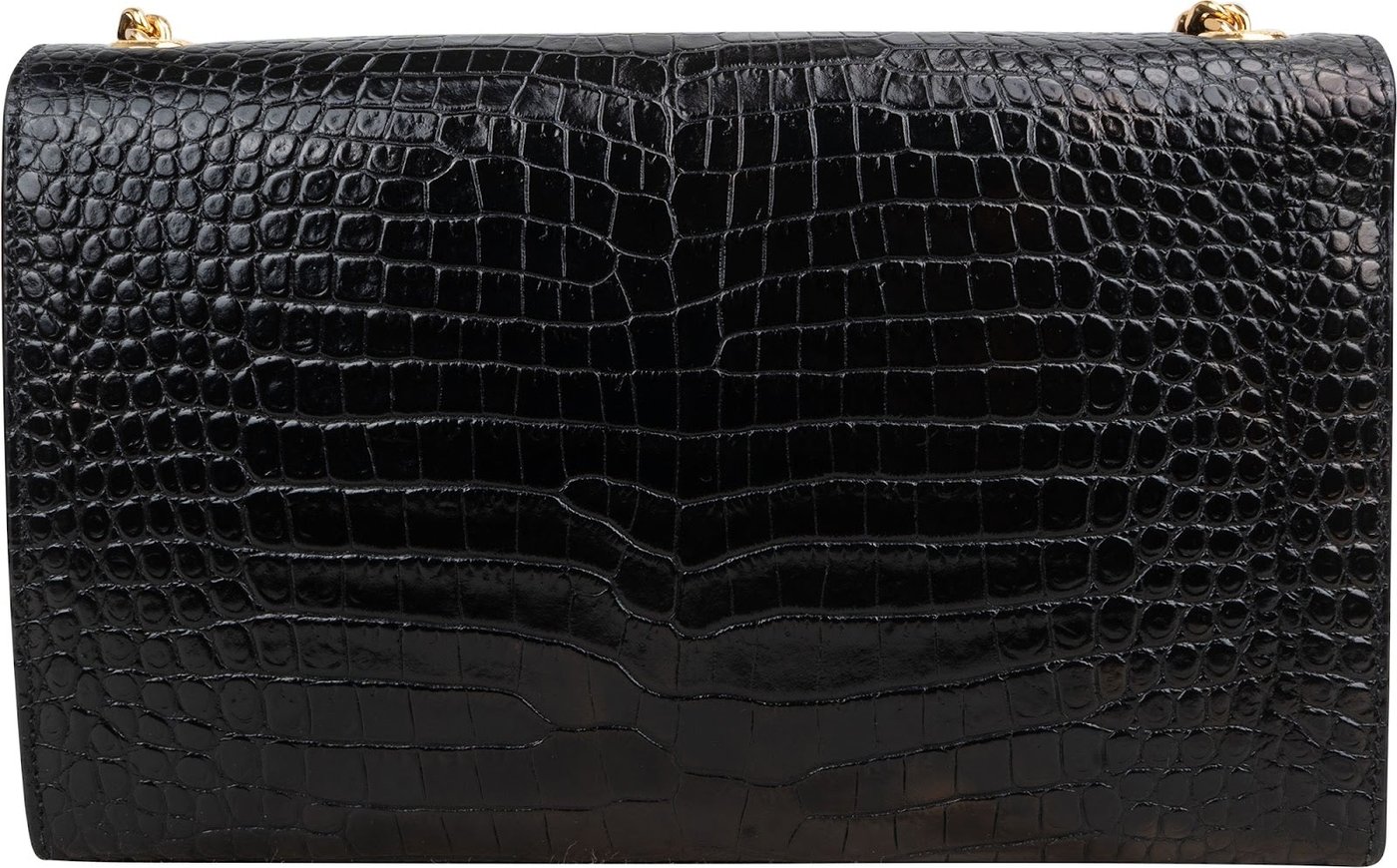 Saint Laurent Croc-Embossed Leather Kate Tassel Chain Crossbody Bag