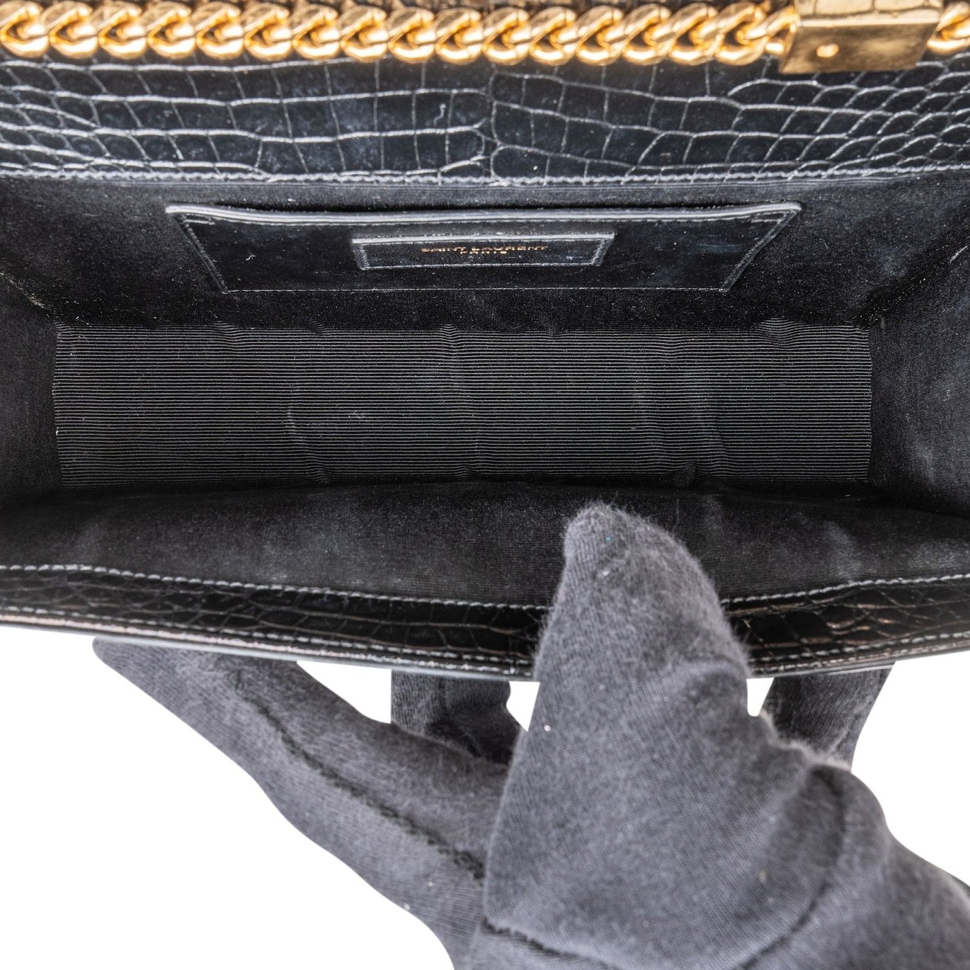 Saint Laurent Croc-Embossed Leather Kate Tassel Chain Crossbody Bag