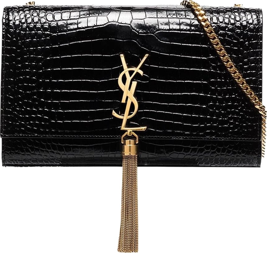 Saint Laurent Kate Medium Tassel Crocodile Embossed Leather Bag
