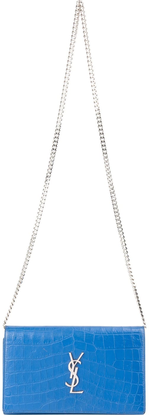 Saint Laurent Croc-Embossed Monogram Kate Wallet On Chain Crossbody Bag