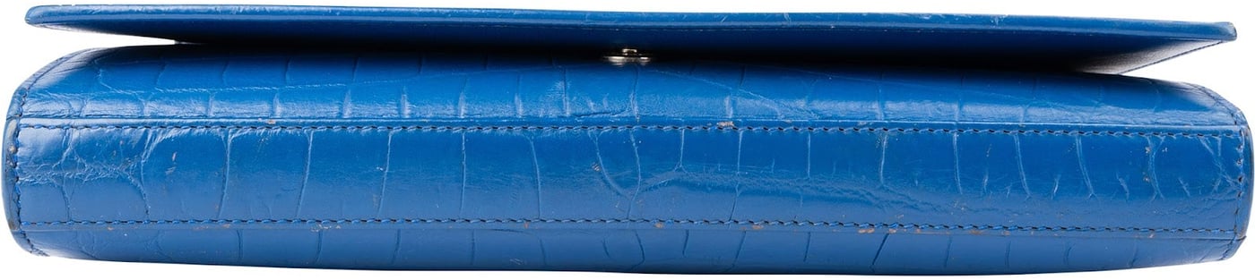 Saint Laurent Croc-Embossed Monogram Kate Wallet On Chain Crossbody Bag