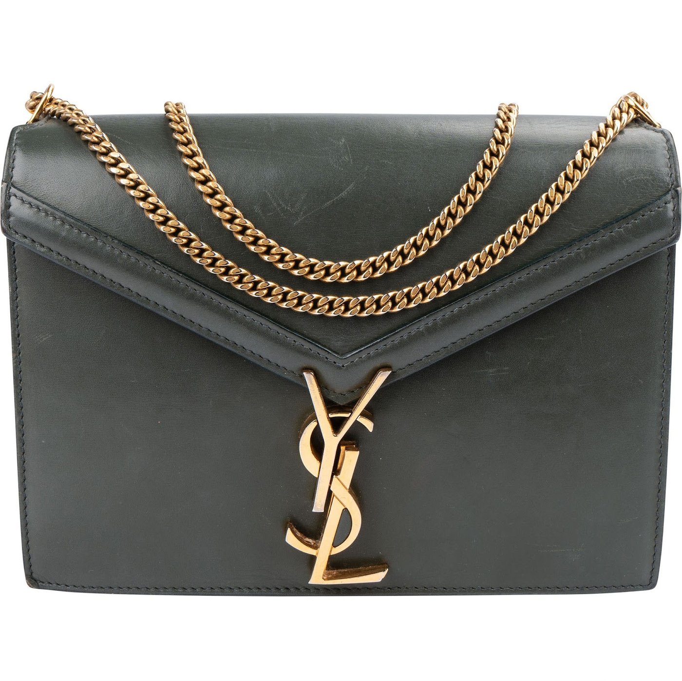 Saint Laurent Green Leather Envelope Medium Crossbody Bag