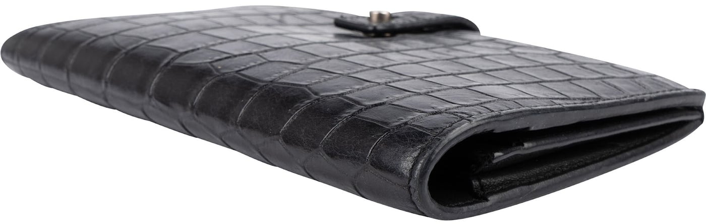 Yves Saint Laurent Croc-Embossed Leather Long Bifold Wallet