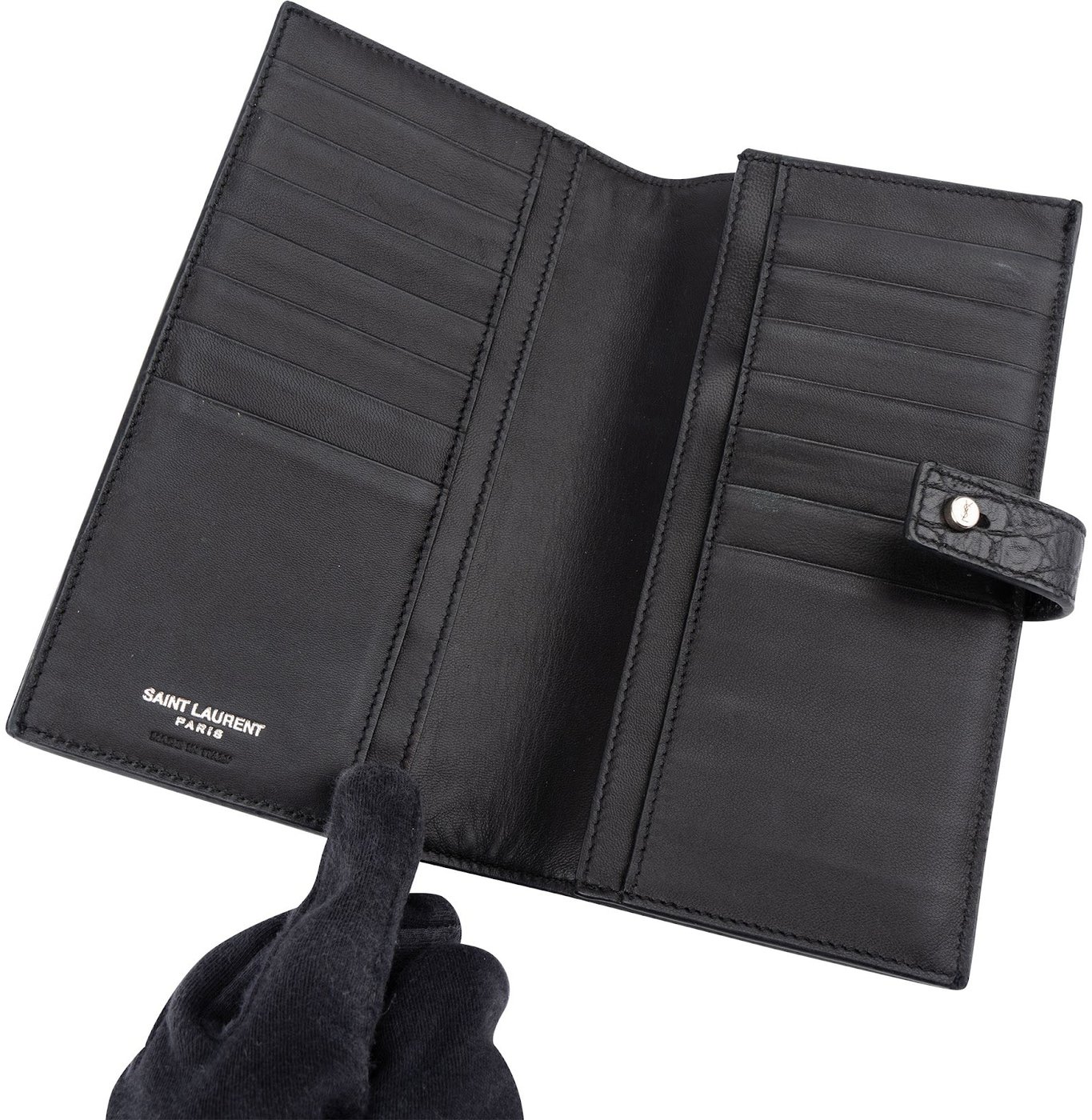 Yves Saint Laurent Croc-Embossed Leather Long Bifold Wallet
