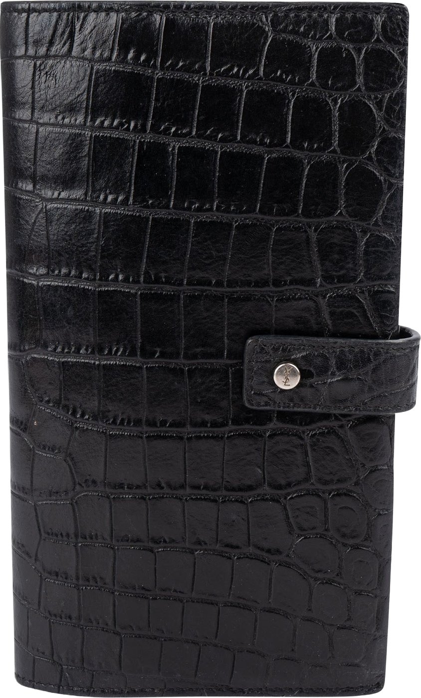Yves Saint Laurent Croc-Embossed Leather Long Bifold Wallet
