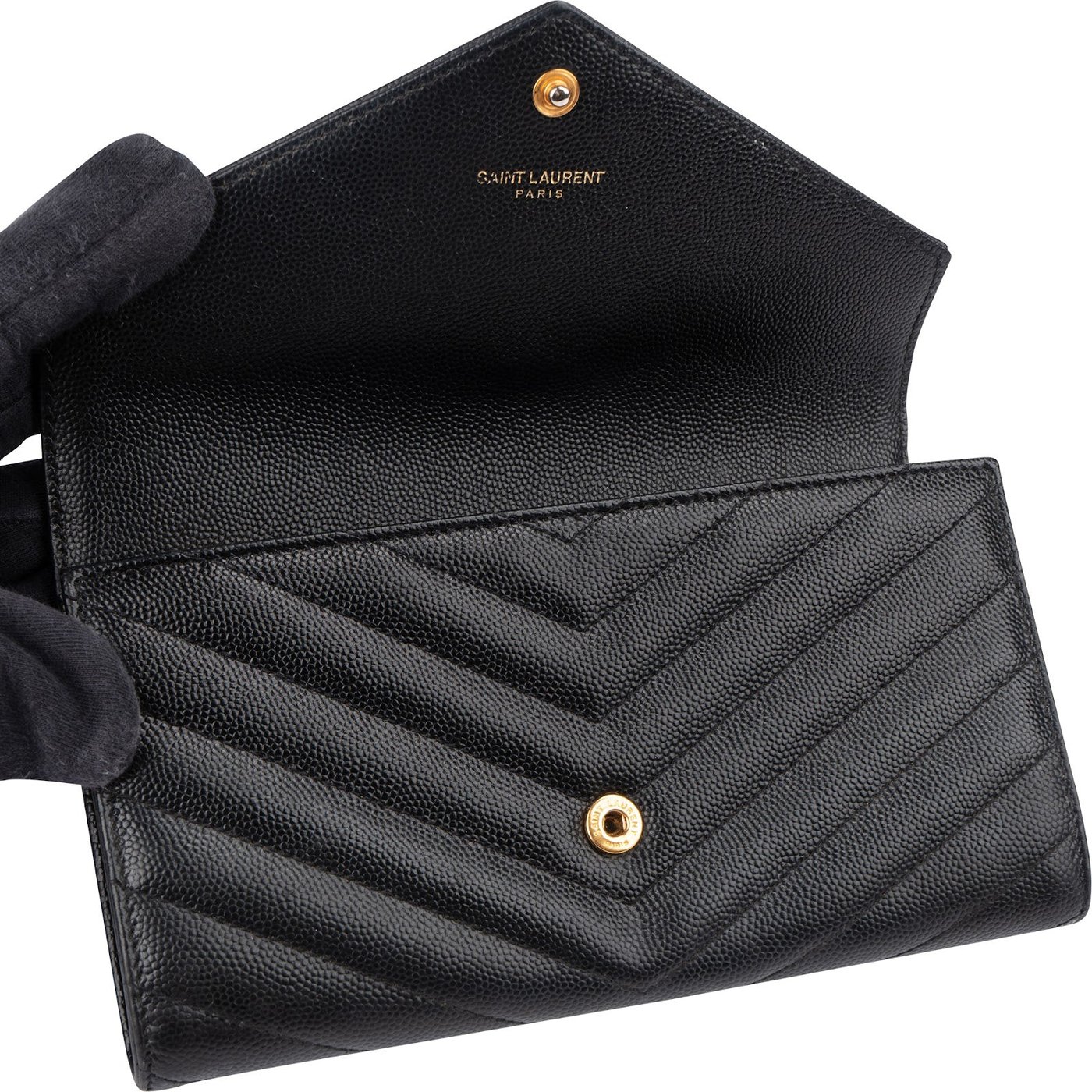 Yves Saint Laurent Grain de Poudre Matelassé Leather Envelope Flap Wallet