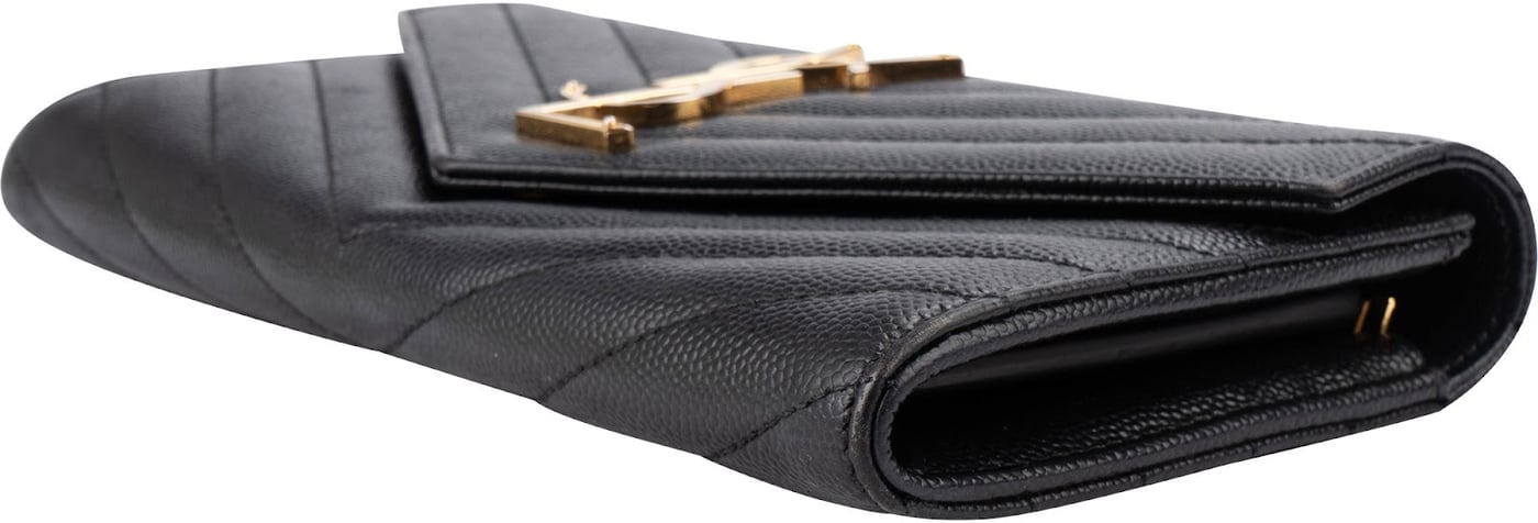 Yves Saint Laurent Grain de Poudre Matelassé Leather Envelope Flap Wallet