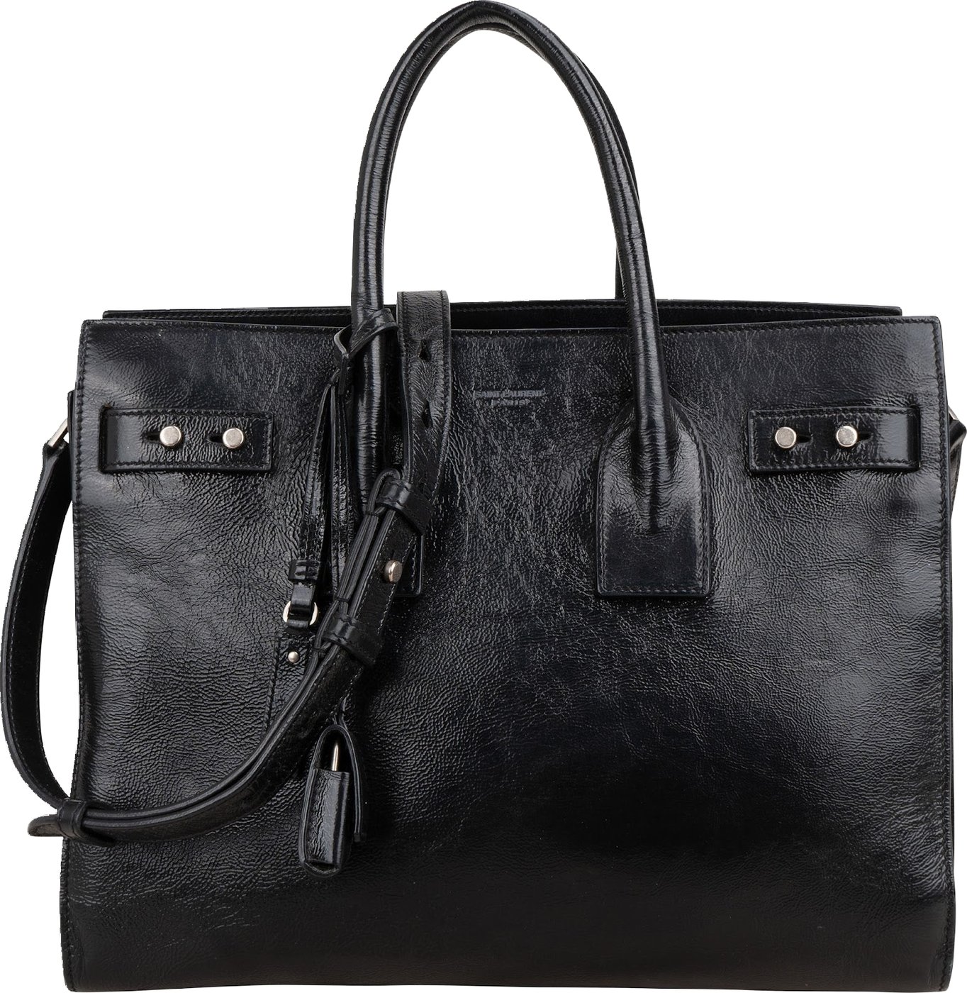 Saint Laurent Y2K Crinkled Patent Leather Sac De Jour Handbag