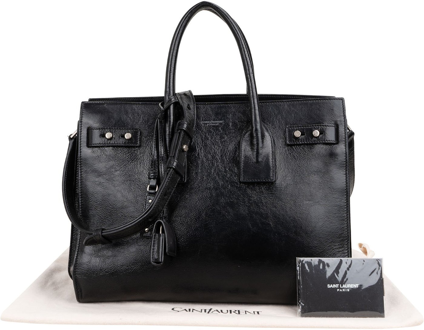 Saint Laurent Y2K Crinkled Patent Leather Sac De Jour Handbag