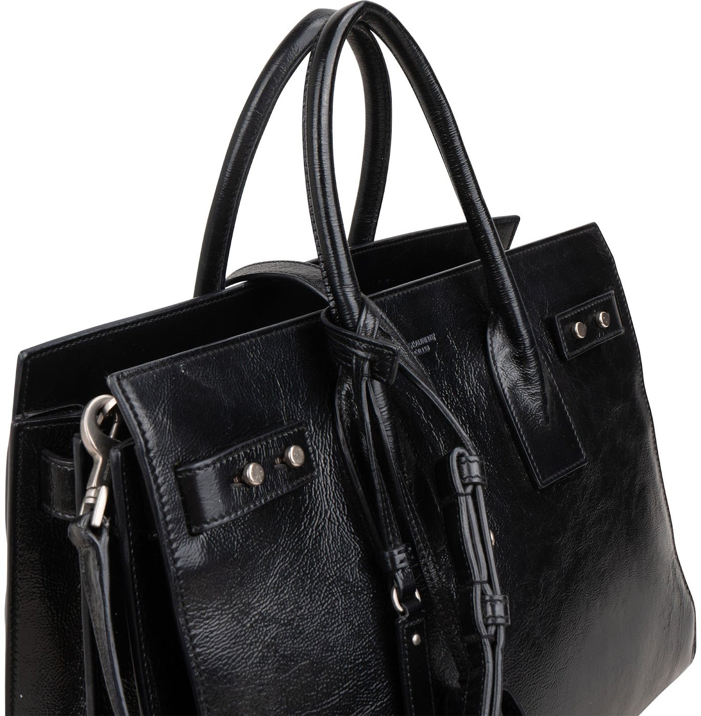 Saint Laurent Y2K Crinkled Patent Leather Sac De Jour Handbag