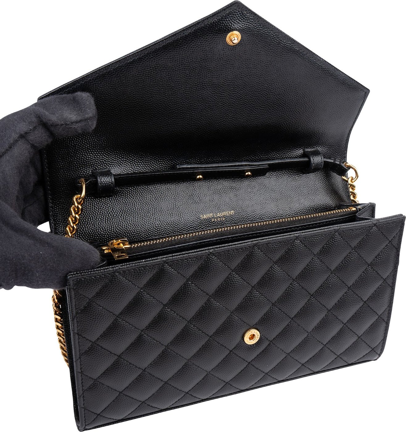Yves Saint Laurent Grain De Poudre Leather Cassandre Envelope Wallet On Chain Crossbody Bag