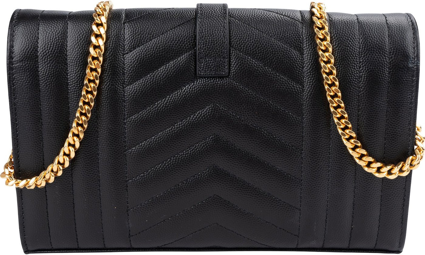 Yves Saint Laurent Grain De Poudre Leather Cassandre Envelope Wallet On Chain Crossbody Bag
