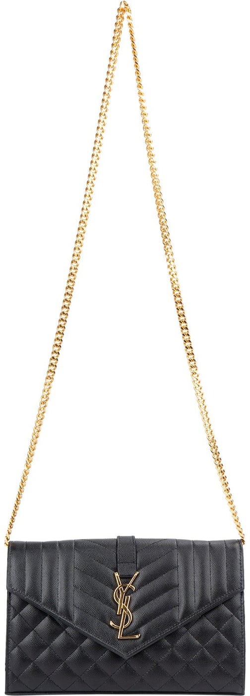 Yves Saint Laurent Grain De Poudre Leather Cassandre Envelope Wallet On Chain Crossbody Bag