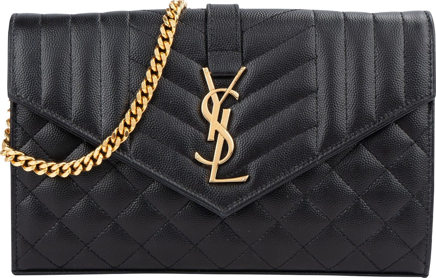 Yves Saint Laurent Grain De Poudre Leather Cassandre Envelope Wallet On Chain Crossbody Bag