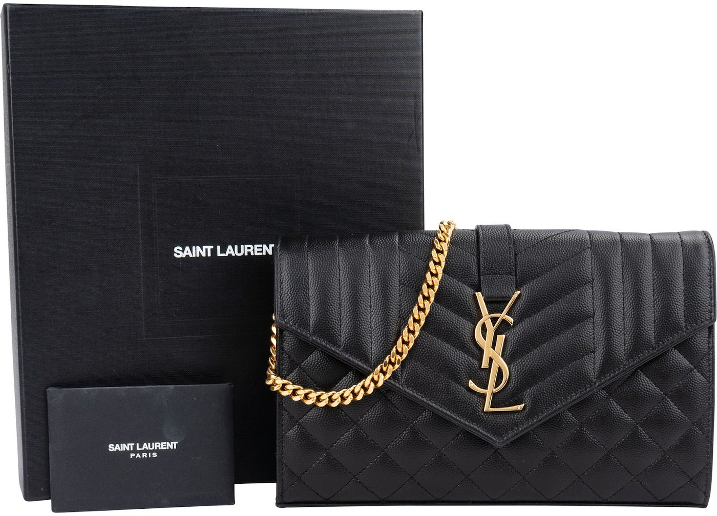 Yves Saint Laurent Grain De Poudre Leather Cassandre Envelope Wallet On Chain Crossbody Bag