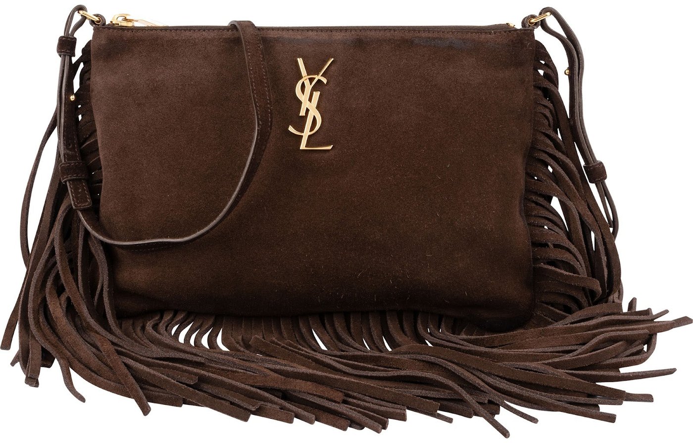 Yves Saint Laurent Brown Suede Fringe Crossbody Bag