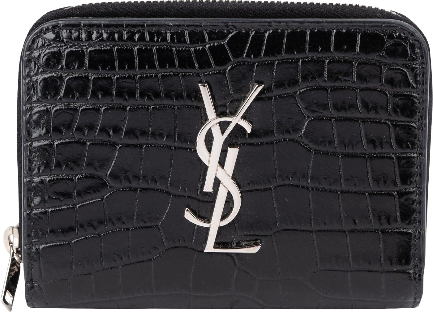 Saint Laurent Croc-Embossed Leather Compact Wallet