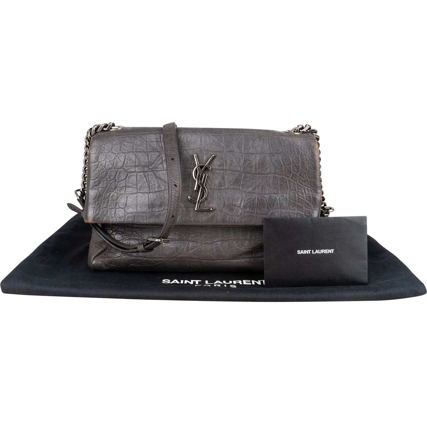 Saint Laurent Grey Croco Optic Leather West Hollywood Crossbody Bag